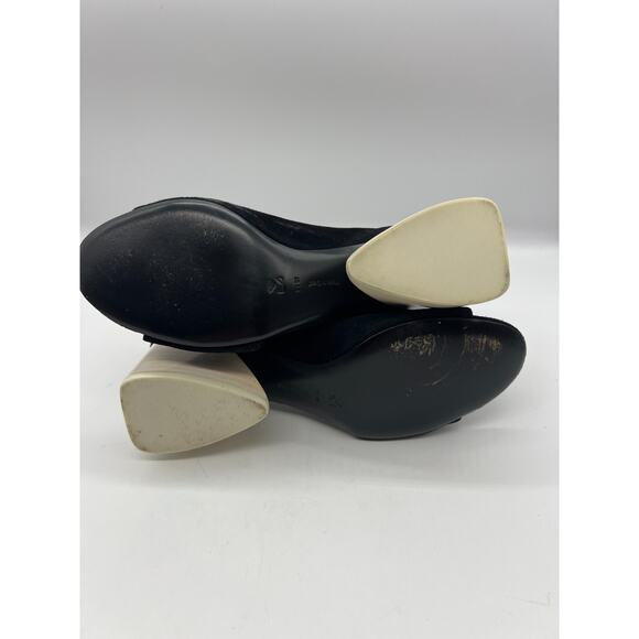 Mercedes Castillo Black Suede Cream Stacked Heel Slip On Peep Toe Shoe US 7 - Picture 8 of 11
